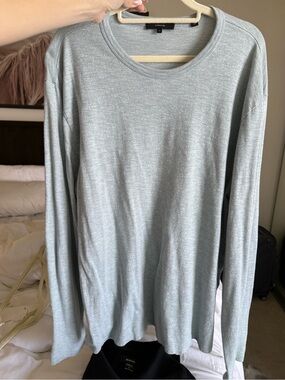 Vince Men's Long-Sleeve Crewneck Shirt in Heather Pale Blue
